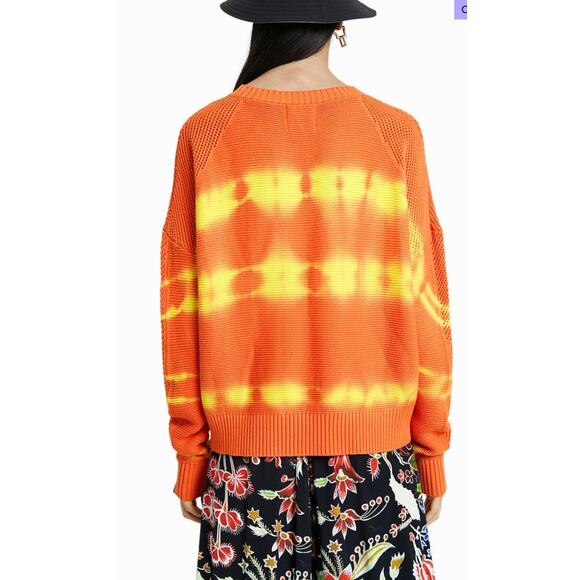 Desigual faded Ethnic Knit Orange Embroidered Oversized Slouchy Jumper M - Picture 9 of 9